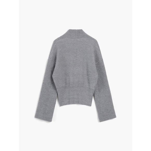 Commense Ribbed Knit Wrap Top, Long Sleeve V-Neck Crossover Sweater Grey size M - Picture 4 of 6